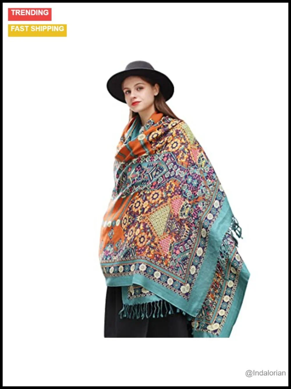 100% Merino Wool Pashmina Shawl Oversized Wrap with Tassels